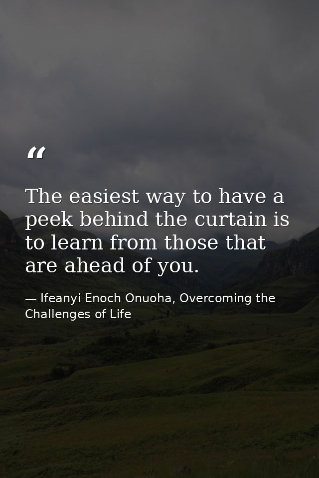 The easiest way to have a peek behind the curtain is to learn from those that are ahead of you. — Ifeanyi Enoch Onuoha, Overcoming the Challenges of Life