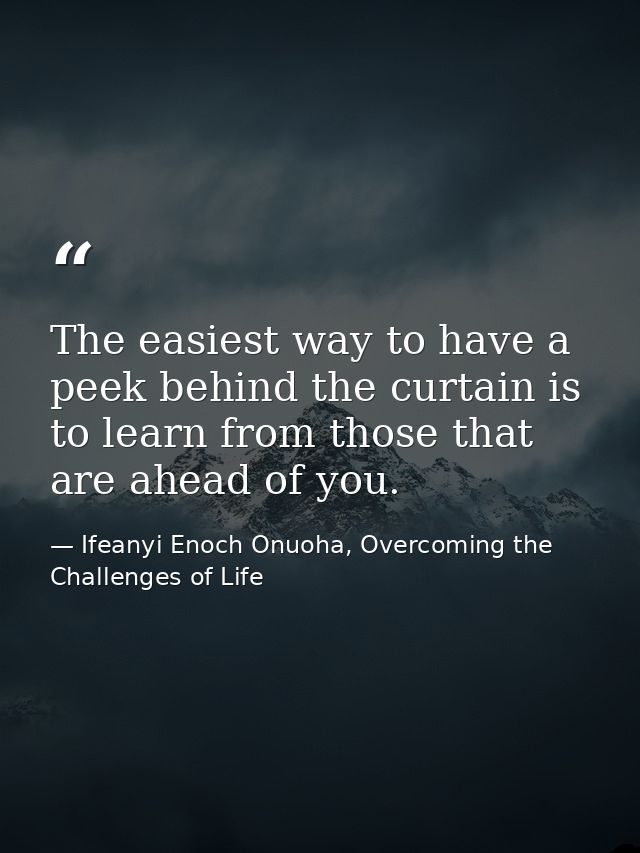 The easiest way to have a peek behind the curtain is to learn from those that are ahead of you. — Ifeanyi Enoch Onuoha, Overcoming the Challenges of Life