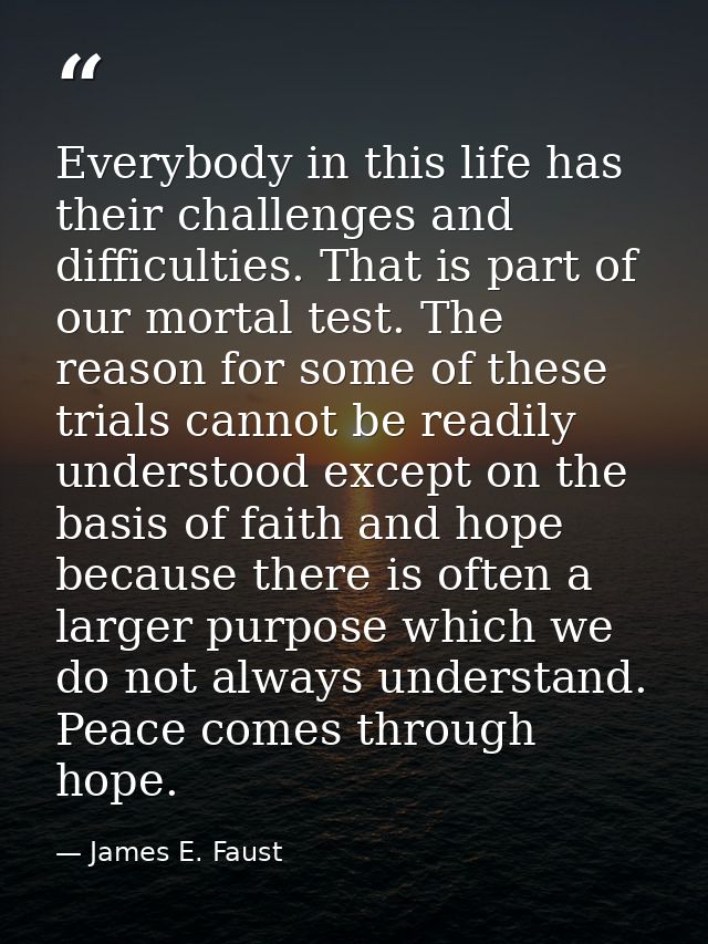 Everybody in this life has their challenges and difficulties. That is part of our mortal test. The reason for some of th — James E. Faust
