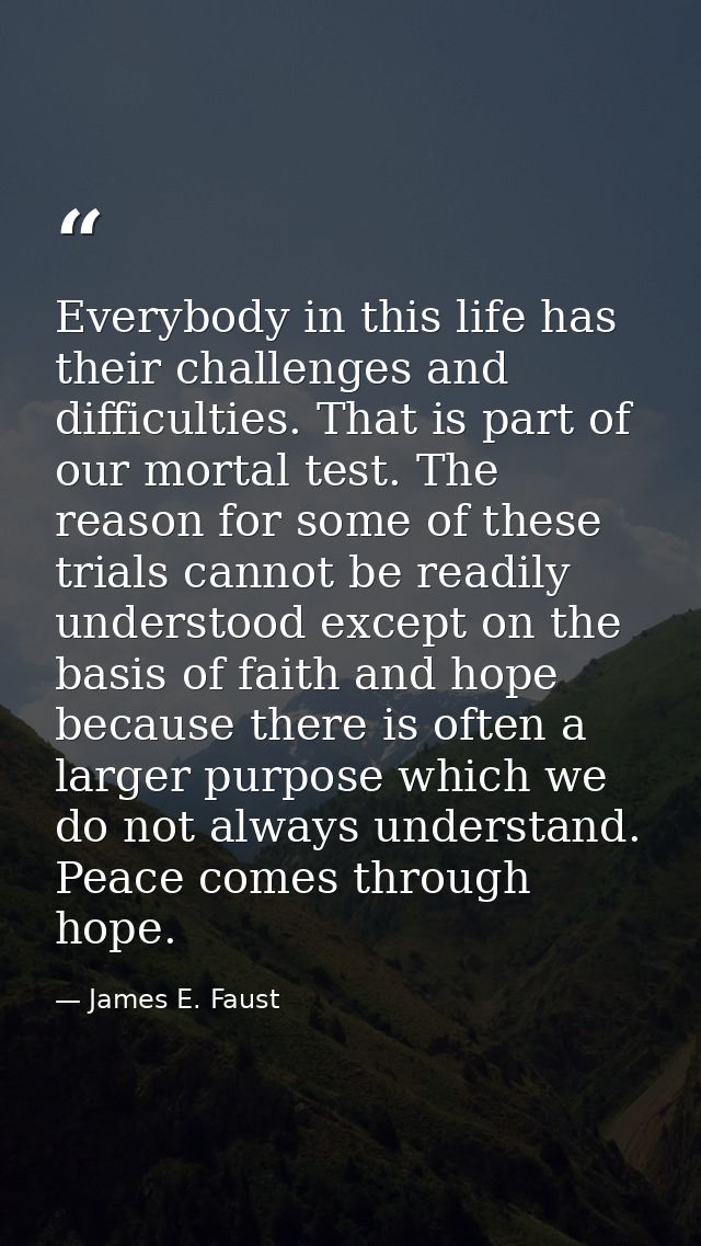 Everybody in this life has their challenges and difficulties. That is part of our mortal test. The reason for some of th — James E. Faust