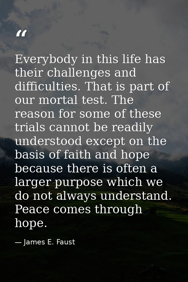 Everybody in this life has their challenges and difficulties. That is part of our mortal test. The reason for some of th — James E. Faust