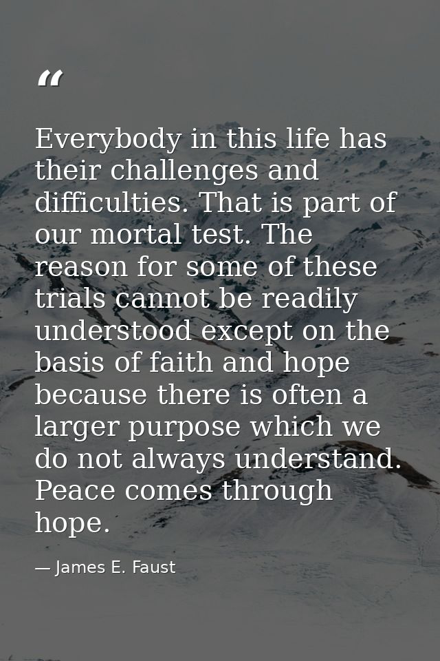 Everybody in this life has their challenges and difficulties. That is part of our mortal test. The reason for some of th — James E. Faust