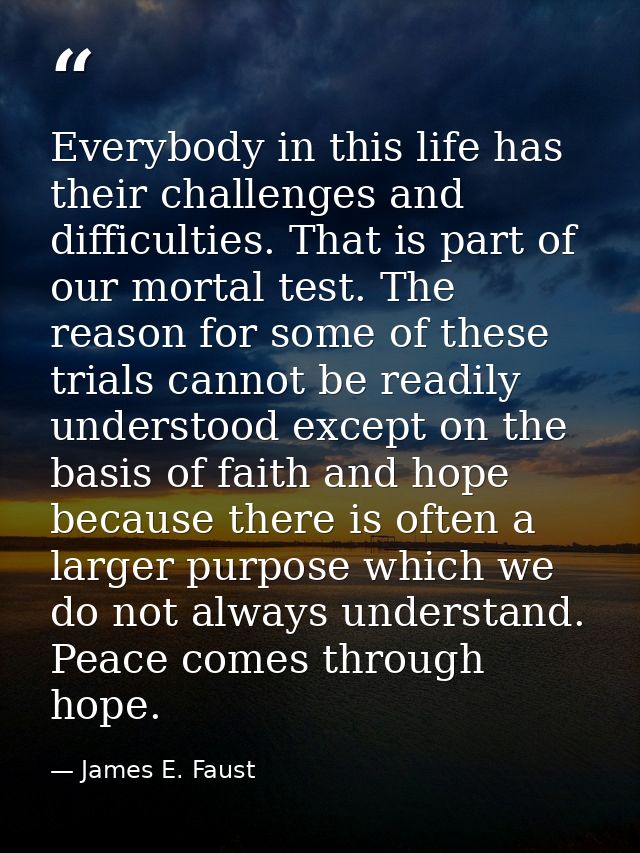 Everybody in this life has their challenges and difficulties. That is part of our mortal test. The reason for some of th — James E. Faust