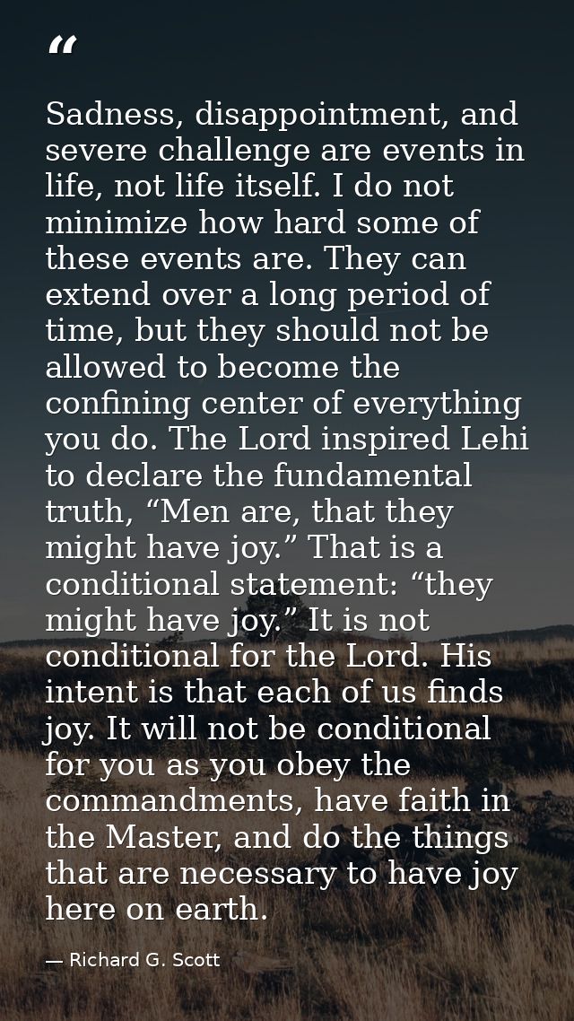 Sadness, disappointment, and severe challenge are events in life, not life itself. I do not minimize how hard some of th — Richard G. Scott