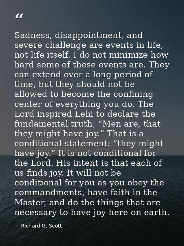 Sadness, disappointment, and severe challenge are events in life, not life itself. I do not minimize how hard some of th — Richard G. Scott