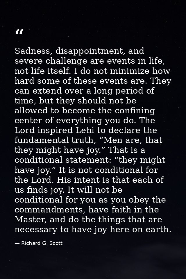 Sadness, disappointment, and severe challenge are events in life, not life itself. I do not minimize how hard some of th — Richard G. Scott