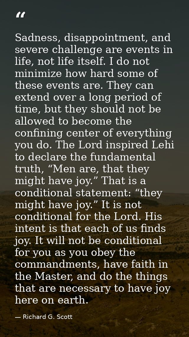 Sadness, disappointment, and severe challenge are events in life, not life itself. I do not minimize how hard some of th — Richard G. Scott