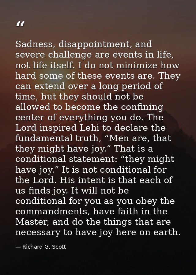Sadness, disappointment, and severe challenge are events in life, not life itself. I do not minimize how hard some of th — Richard G. Scott