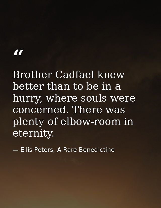 Brother Cadfael knew better than to be in a hurry, where souls were concerned. There was plenty of elbow-room in eternit — Ellis Peters, A Rare Benedictine