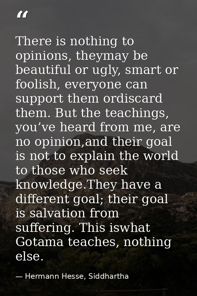 There is nothing to opinions, theymay be beautiful or ugly, smart or foolish, everyone can support them ordiscard them.  — Hermann Hesse, Siddhartha