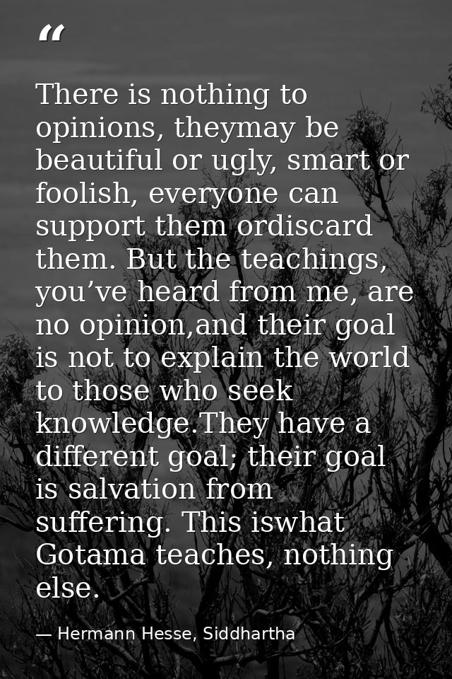 There is nothing to opinions, theymay be beautiful or ugly, smart or foolish, everyone can support them ordiscard them.  — Hermann Hesse, Siddhartha