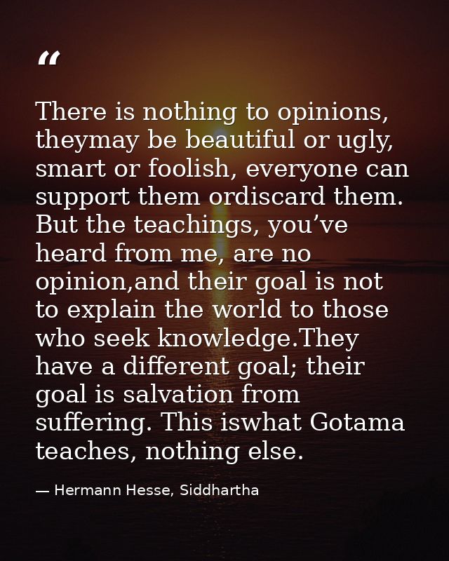 There is nothing to opinions, theymay be beautiful or ugly, smart or foolish, everyone can support them ordiscard them.  — Hermann Hesse, Siddhartha