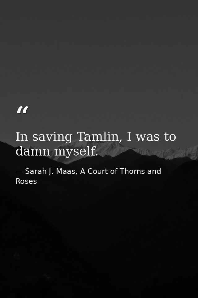In saving Tamlin, I was to damn myself. — Sarah J. Maas, A Court of Thorns and Roses