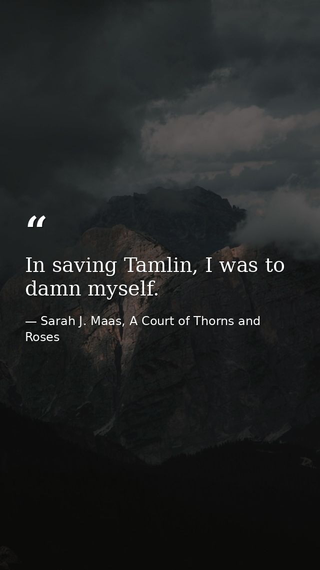 In saving Tamlin, I was to damn myself. — Sarah J. Maas, A Court of Thorns and Roses