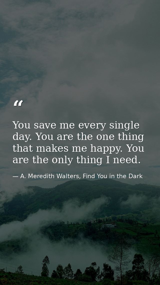 You save me every single day. You are the one thing that makes me happy. You are the only thing I need. — A. Meredith Walters, Find You in the Dark