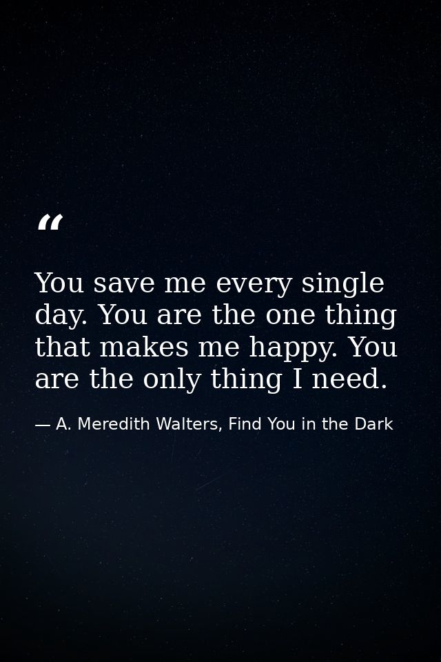 You save me every single day. You are the one thing that makes me happy. You are the only thing I need. — A. Meredith Walters, Find You in the Dark