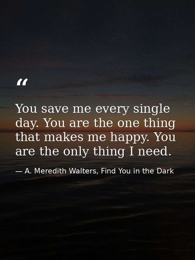 You save me every single day. You are the one thing that makes me happy. You are the only thing I need. — A. Meredith Walters, Find You in the Dark