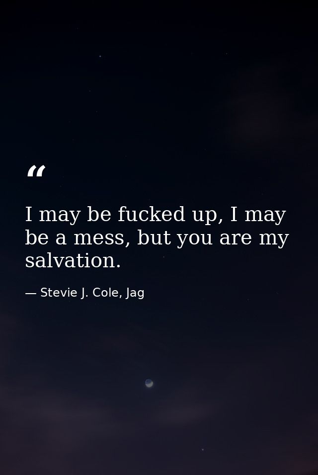 I may be fucked up, I may be a mess, but you are my salvation. — Stevie J. Cole, Jag