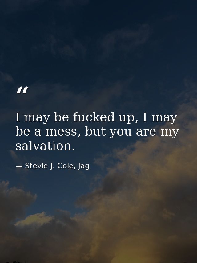 I may be fucked up, I may be a mess, but you are my salvation. — Stevie J. Cole, Jag