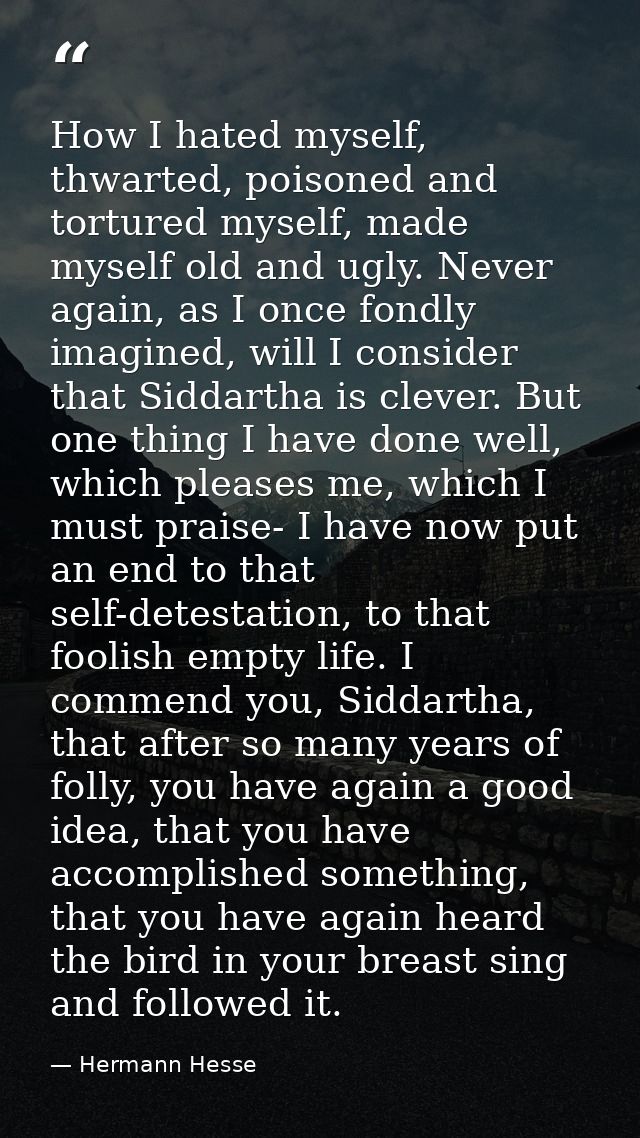 How I hated myself, thwarted, poisoned and tortured myself, made myself old and ugly. Never again, as I once fondly imag — Hermann Hesse