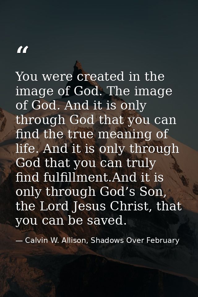 You were created in the image of God. The image of God. And it is only through God that you can find the true meaning of — Calvin W. Allison, Shadows Over February