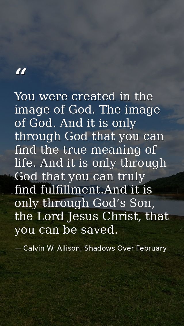 You were created in the image of God. The image of God. And it is only through God that you can find the true meaning of — Calvin W. Allison, Shadows Over February