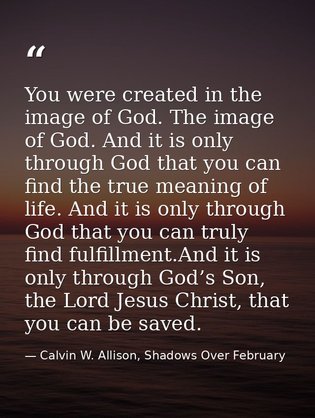 You were created in the image of God. The image of God. And it is only through God that you can find the true meaning of — Calvin W. Allison, Shadows Over February