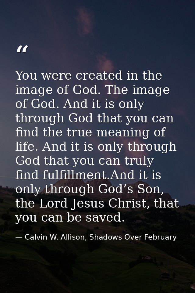 You were created in the image of God. The image of God. And it is only through God that you can find the true meaning of — Calvin W. Allison, Shadows Over February