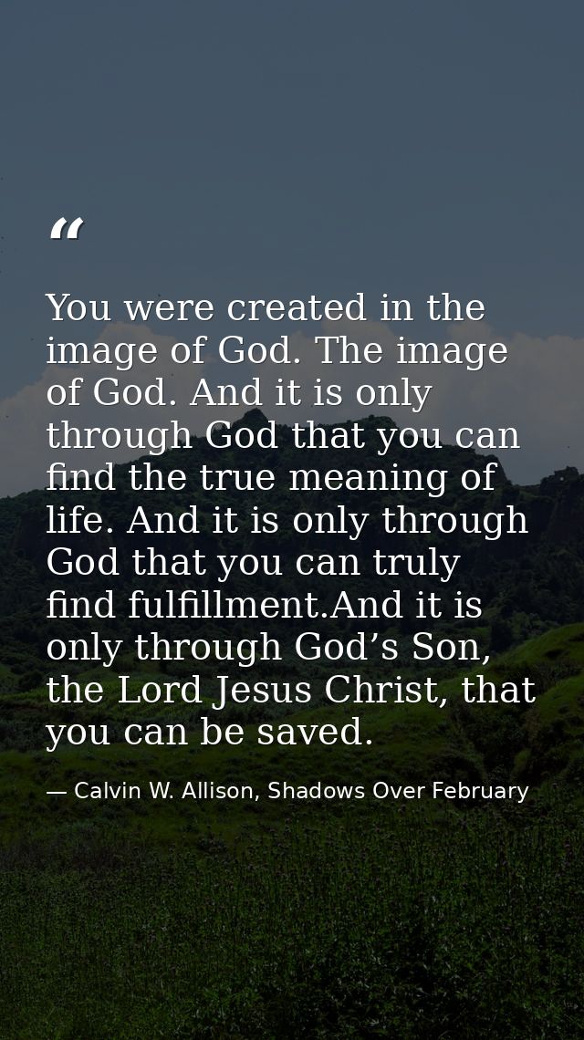 You were created in the image of God. The image of God. And it is only through God that you can find the true meaning of — Calvin W. Allison, Shadows Over February