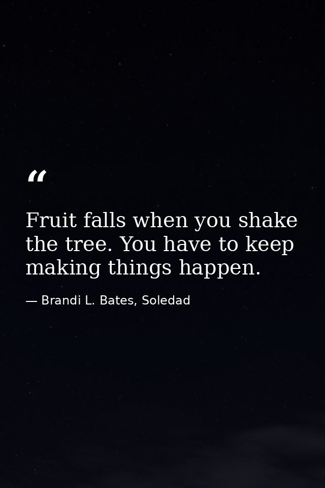 Fruit falls when you shake the tree. You have to keep making things happen. — Brandi L. Bates, Soledad
