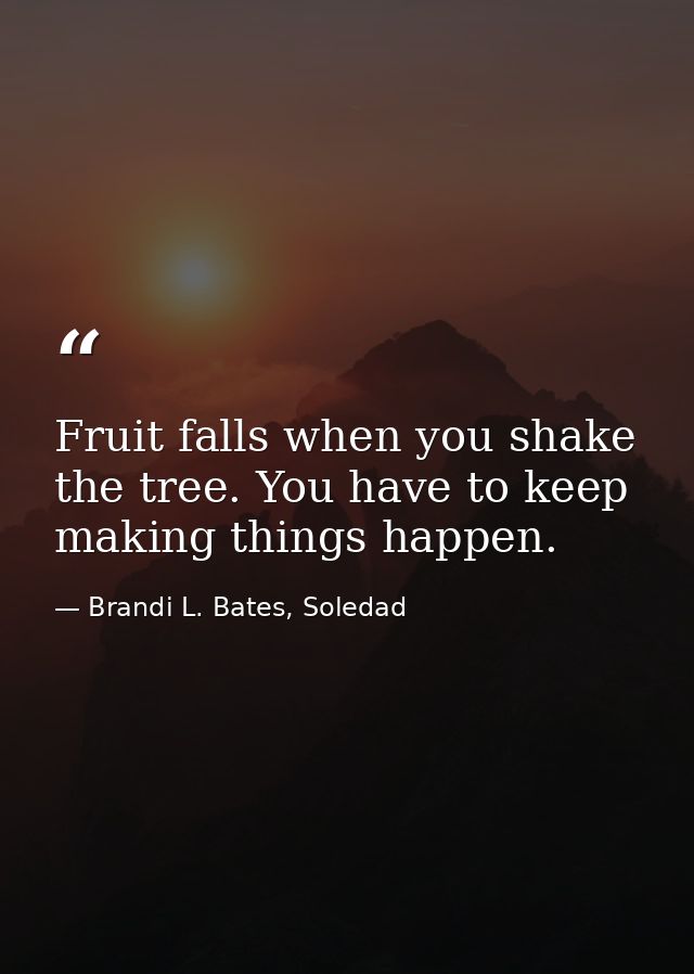 Fruit falls when you shake the tree. You have to keep making things happen. — Brandi L. Bates, Soledad