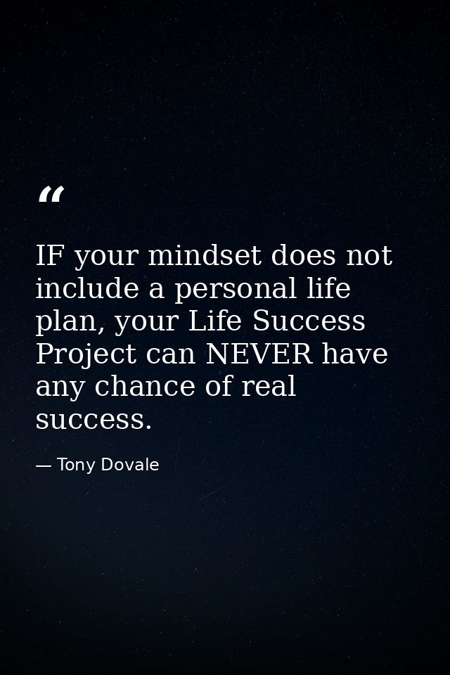 IF your mindset does not include a personal life plan, your Life Success Project can NEVER have any chance of real succe — Tony Dovale