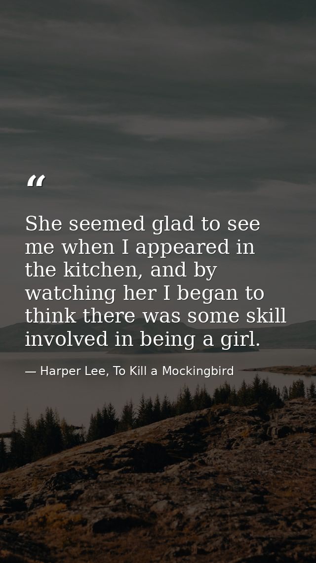 She seemed glad to see me when I appeared in the kitchen, and by watching her I began to think there was some skill invo — Harper Lee, To Kill a Mockingbird