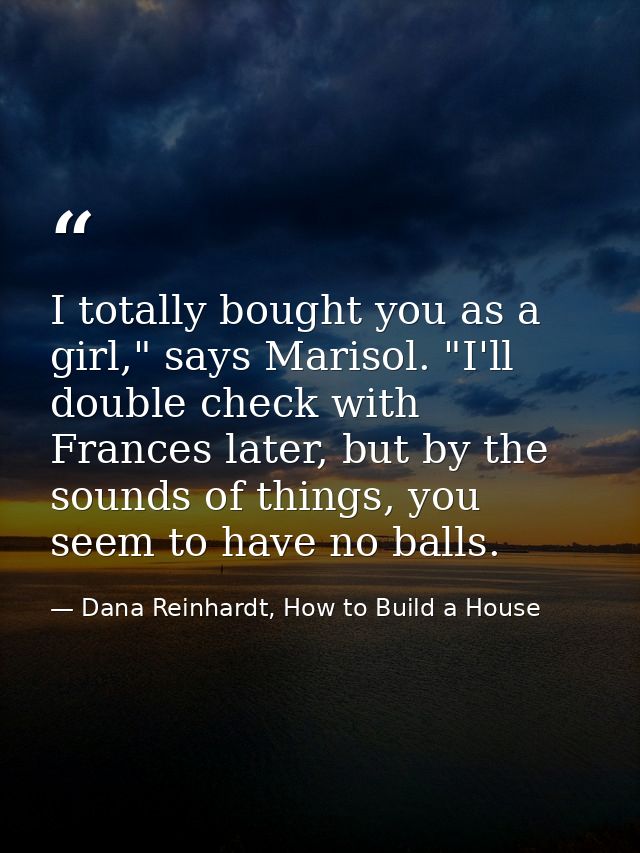 I totally bought you as a girl," says Marisol. "I'll double check with Frances later, but by the sounds of things, you s — Dana Reinhardt, How to Build a House