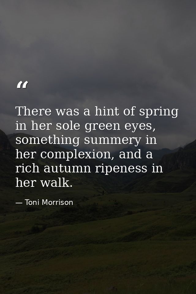 There was a hint of spring in her sole green eyes, something summery in her complexion, and a rich autumn ripeness in he — Toni Morrison