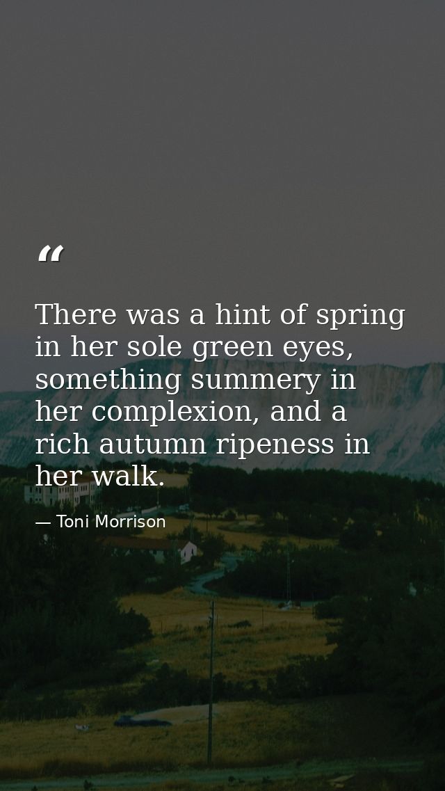 There was a hint of spring in her sole green eyes, something summery in her complexion, and a rich autumn ripeness in he — Toni Morrison