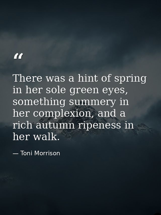 There was a hint of spring in her sole green eyes, something summery in her complexion, and a rich autumn ripeness in he — Toni Morrison