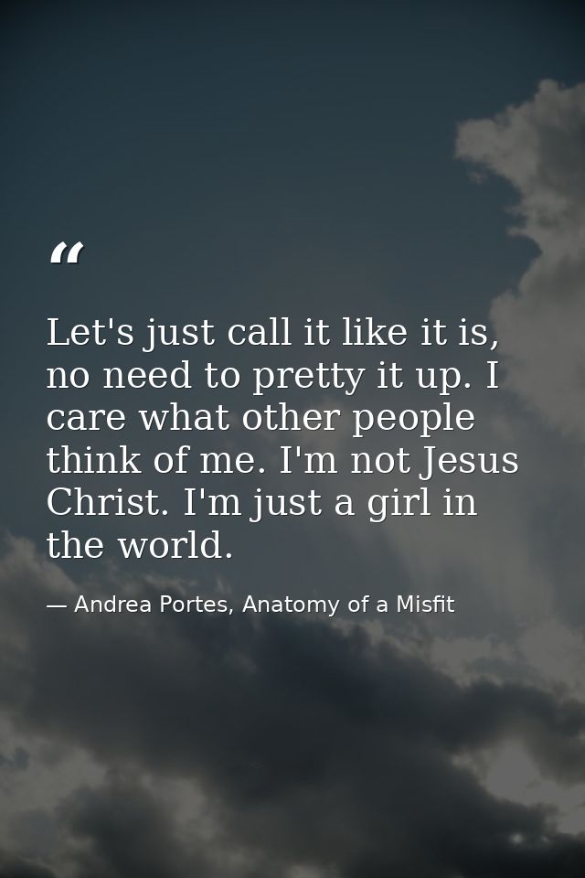 Let's just call it like it is, no need to pretty it up. I care what other people think of me. I'm not Jesus Christ. I'm  — Andrea Portes, Anatomy of a Misfit