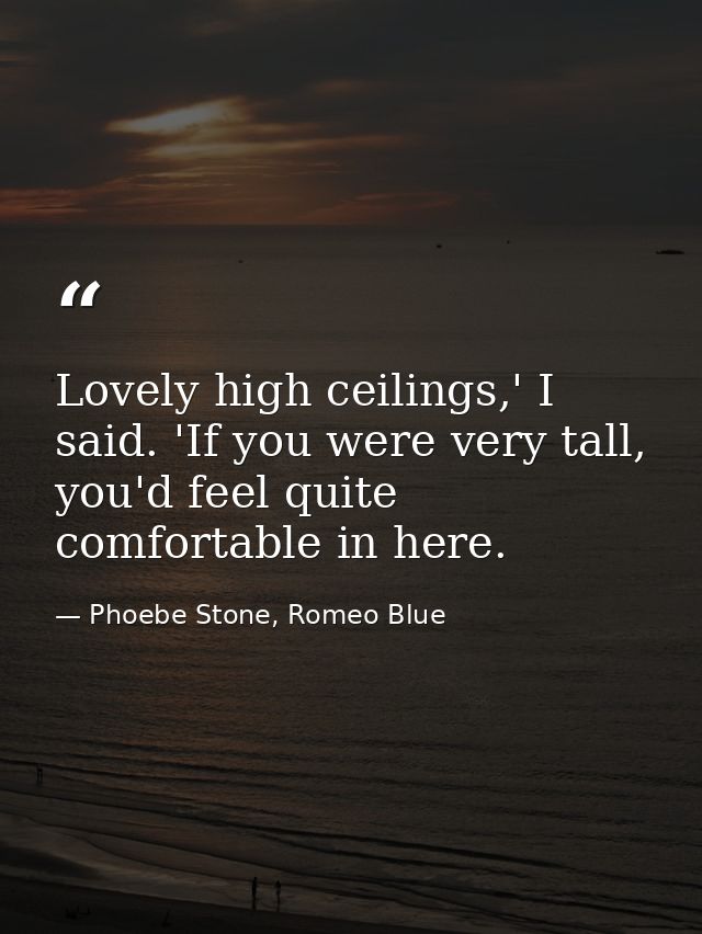 Lovely high ceilings,' I said. 'If you were very tall, you'd feel quite comfortable in here. — Phoebe Stone, Romeo Blue