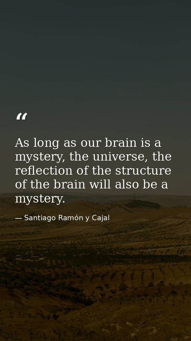 As long as our brain is a mystery, the universe, the reflection of the structure of the brain will also be a mystery. — Santiago Ramón y Cajal