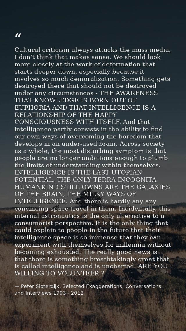 Cultural criticism always attacks the mass media. I don't think that makes sense. We should look more closely at the wor — Peter Sloterdijk, Selected Exaggerations: Conversations and Interviews 1993 - 2012