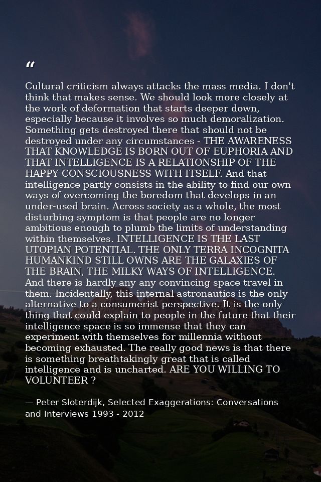Cultural criticism always attacks the mass media. I don't think that makes sense. We should look more closely at the wor — Peter Sloterdijk, Selected Exaggerations: Conversations and Interviews 1993 - 2012