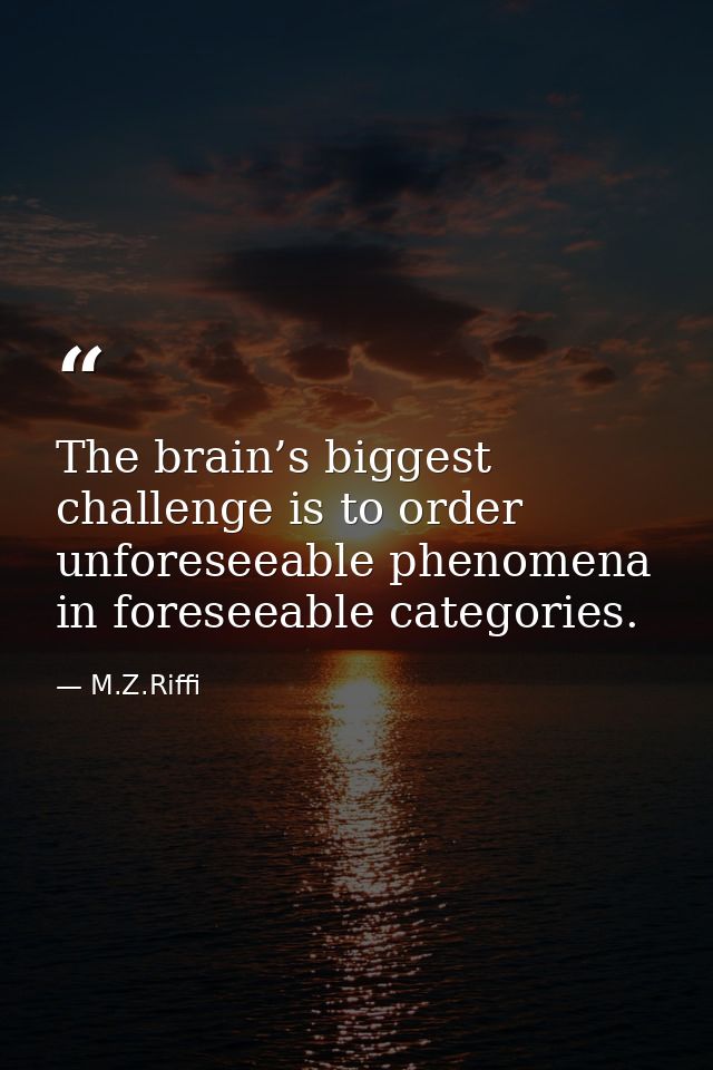 The brain’s biggest challenge is to order unforeseeable phenomena in foreseeable categories. — M.Z.Riffi