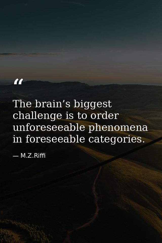 The brain’s biggest challenge is to order unforeseeable phenomena in foreseeable categories. — M.Z.Riffi