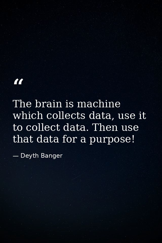 The brain is machine which collects data, use it to collect data. Then use that data for a purpose! — Deyth Banger