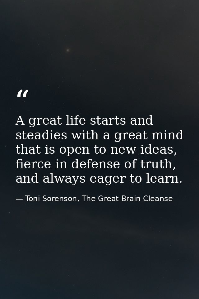A great life starts and steadies with a great mind that is open to new ideas, fierce in defense of truth, and always eag — Toni Sorenson, The Great Brain Cleanse