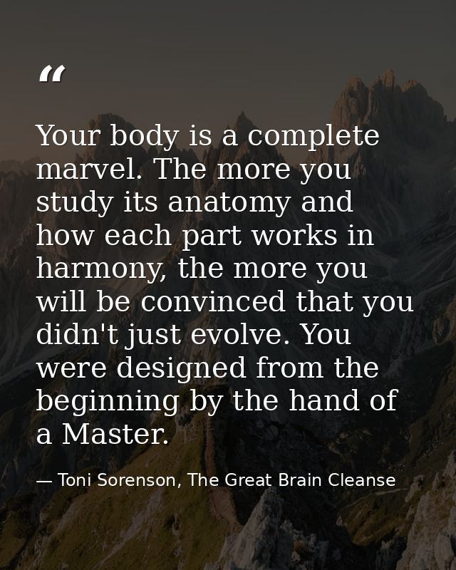 Your body is a complete marvel. The more you study its anatomy and how each part works in harmony, the more you will be  — Toni Sorenson, The Great Brain Cleanse