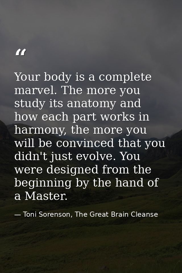 Your body is a complete marvel. The more you study its anatomy and how each part works in harmony, the more you will be  — Toni Sorenson, The Great Brain Cleanse
