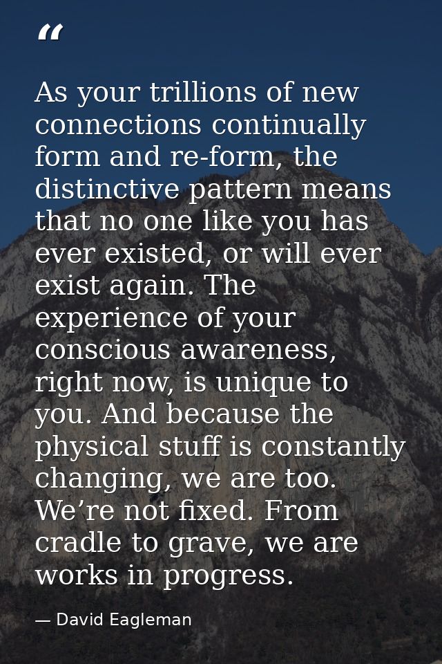 As your trillions of new connections continually form and re-form, the distinctive pattern means that no one like you ha — David Eagleman