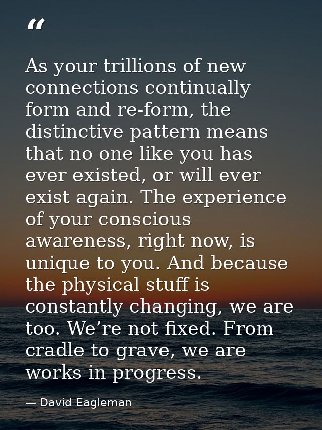 As your trillions of new connections continually form and re-form, the distinctive pattern means that no one like you ha — David Eagleman